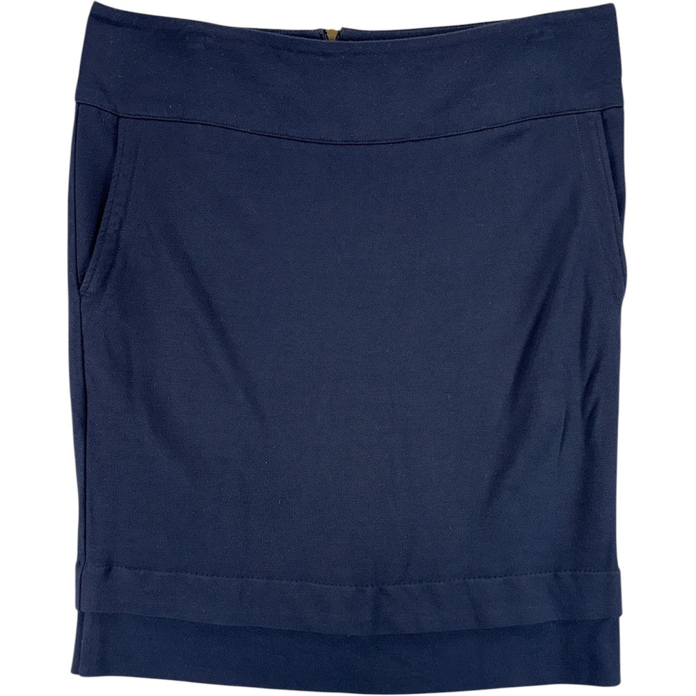 Cabi Women's Size 8 Navy Pencil Skirt Ruffle Hem Pockets Career‎ Office Stretch